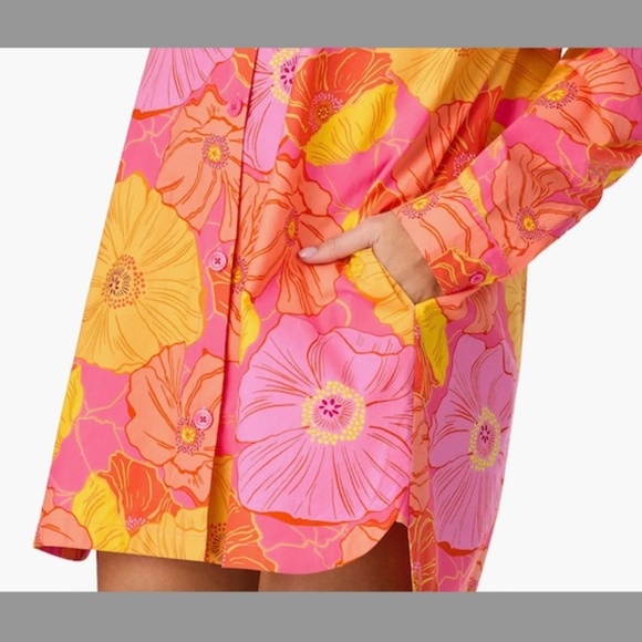 Floral Long Sleeve Organic Cotton Sleep Shirt In Sunkissed Poppies Sz Large - Picture 9 of 17